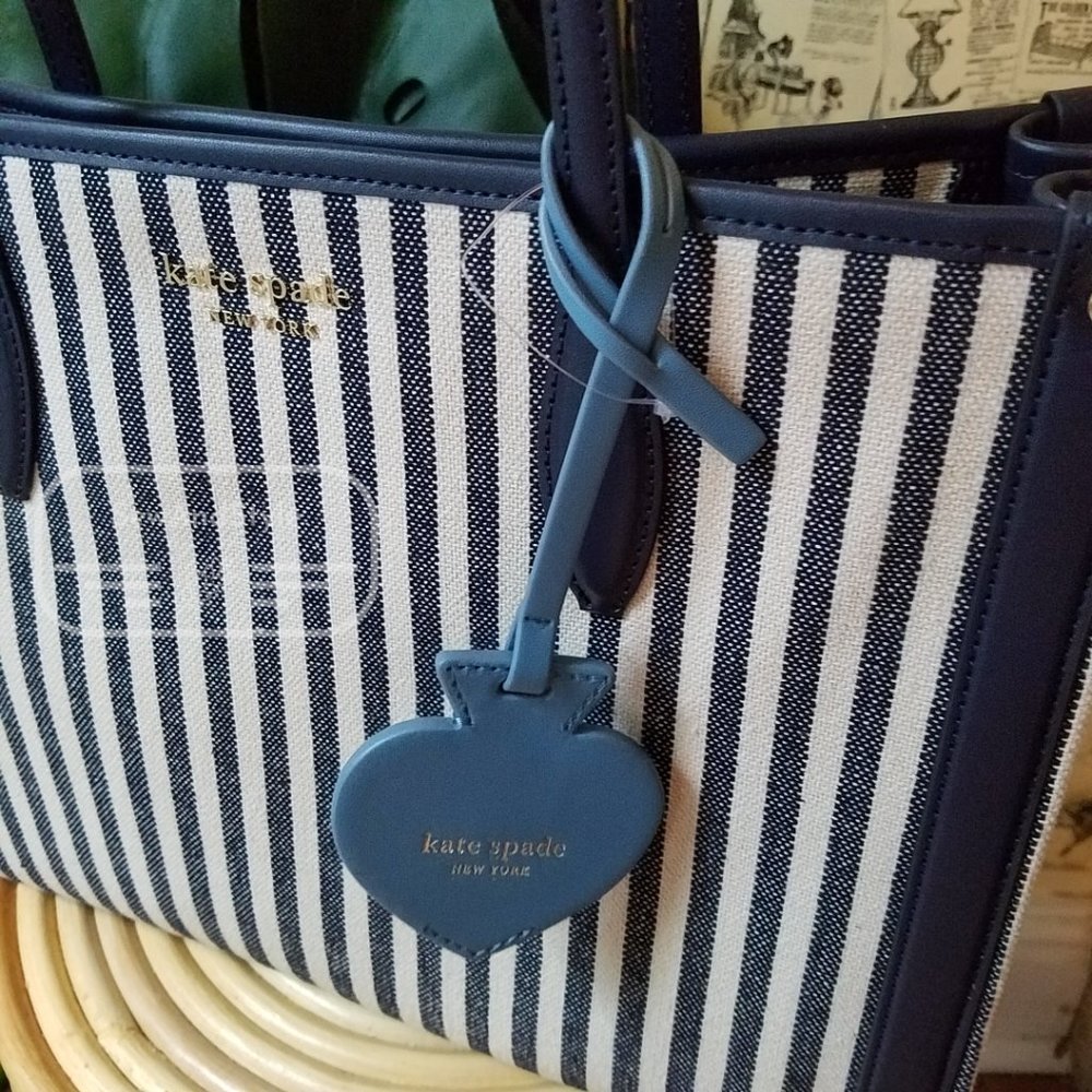 BLUE MULTI MARKET STRIPE TOTE KATE SPADE MEDIUM TOTE BRAND NEW - Picture 7 of 13